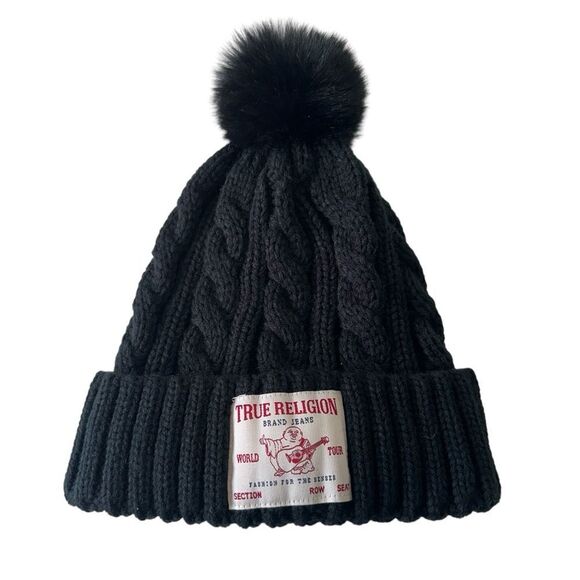 True Religion Accessories - True Religion Black Cable Knit Winter Beanie